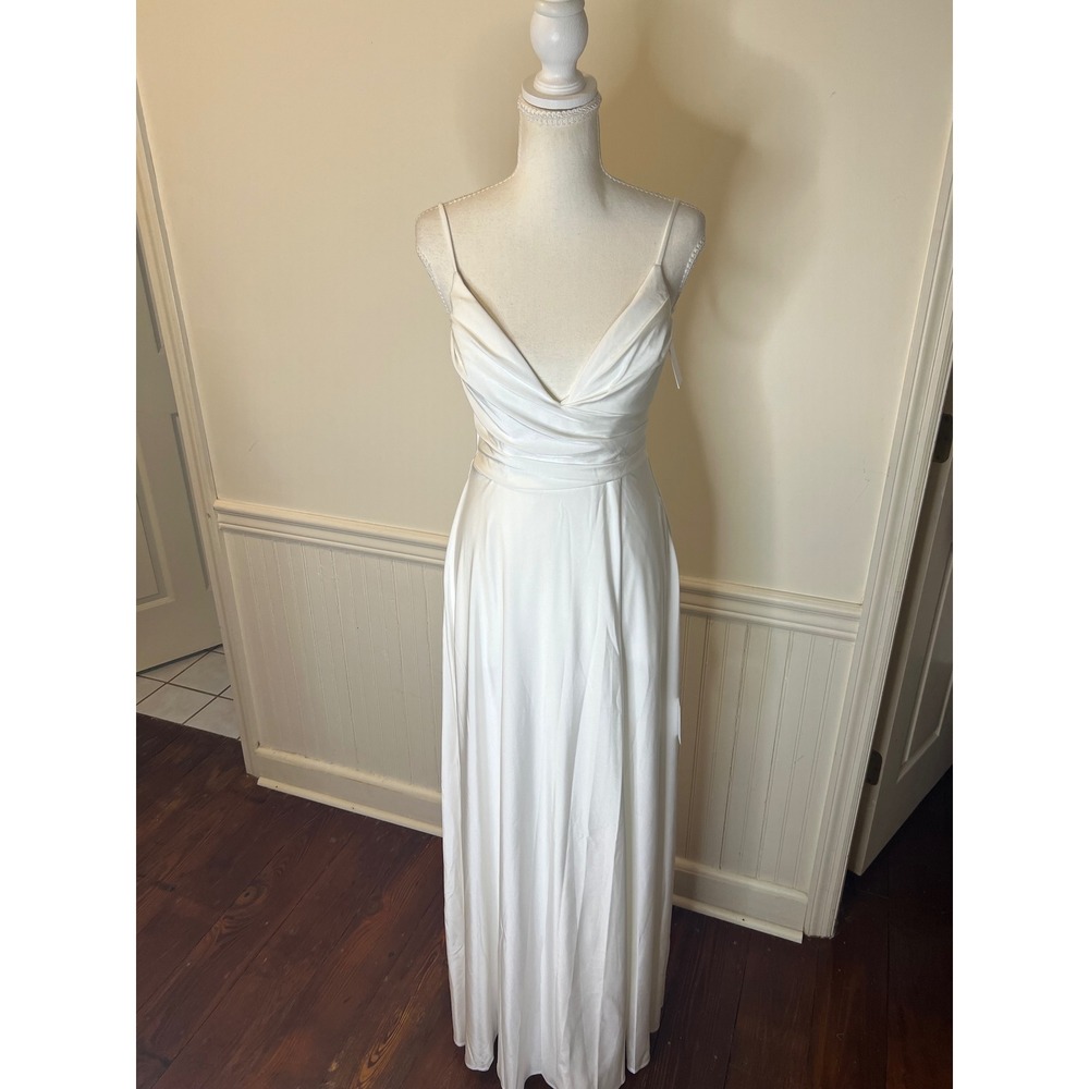 Lulus Choose Your‎ Love White Maxi Dress Wedding Gown V-Neck Slit White S NWT - Picture 6 of 13